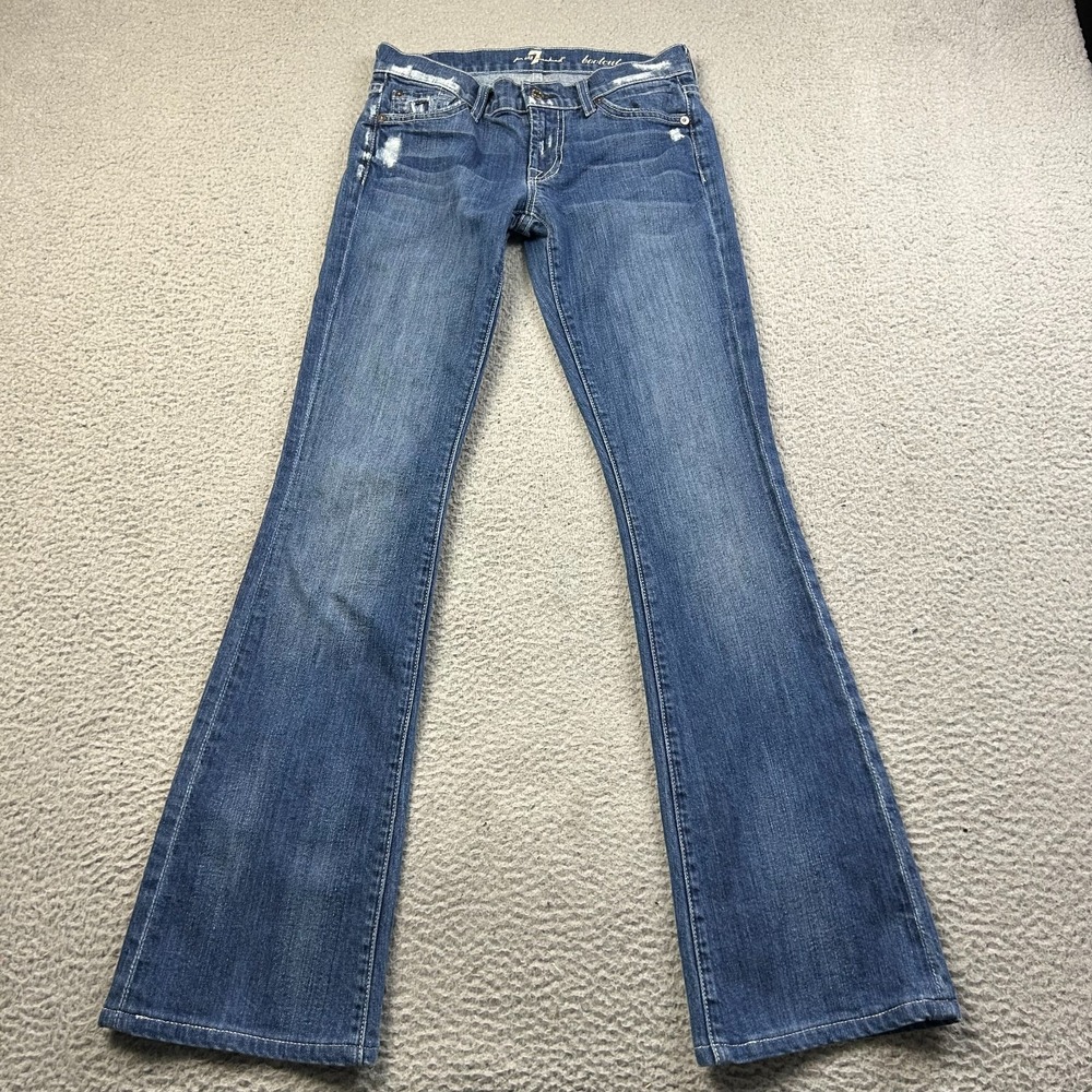 7 FOR ALL MANKIND Jeans Women Blue Distressed Bootcut Low Rise Denim Size 26